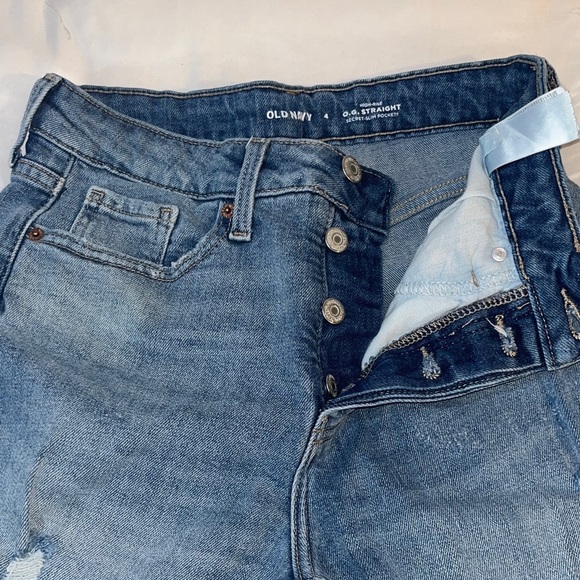 👖Women's Old Navy OG Straight Button-Fly Closed Distressed Jeans - Picture 3 of 4
